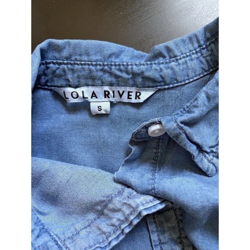 100% Tencel Lyocell Chambray Button Down Shirt Blue Small Lola River Preppy - Picture 3 of 6